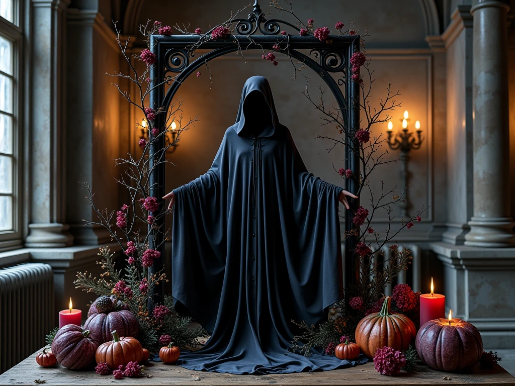 Sophisticated Halloween decoration with elegant dark tones and refined spooky elements